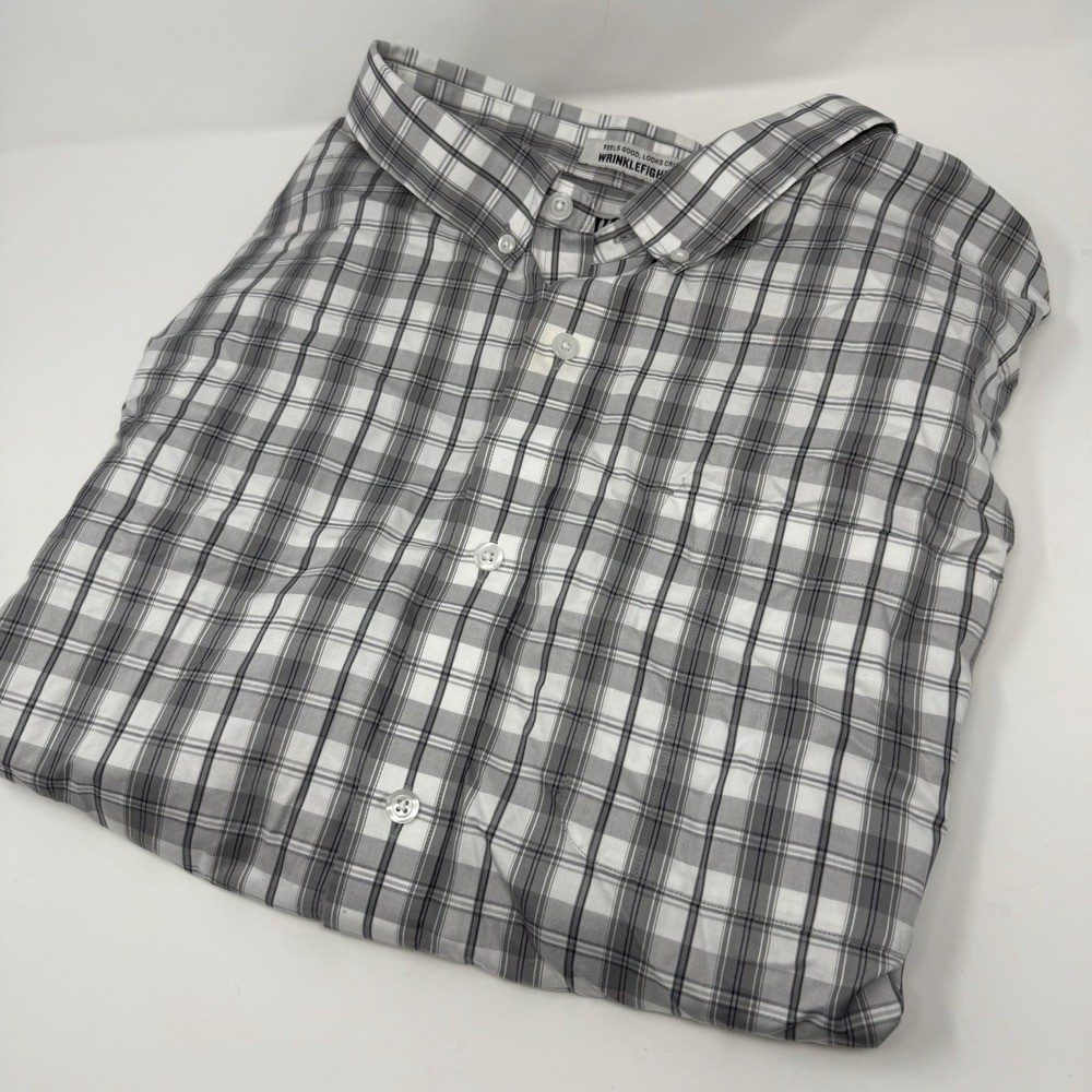 Duluth Trading Co. Men's Relaxed Fit Long Sleeve Button Shirt Gray Plaid 4XL